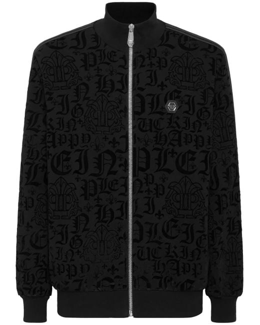 Philipp Plein Black Jogging Jacket Gothic Plein for men