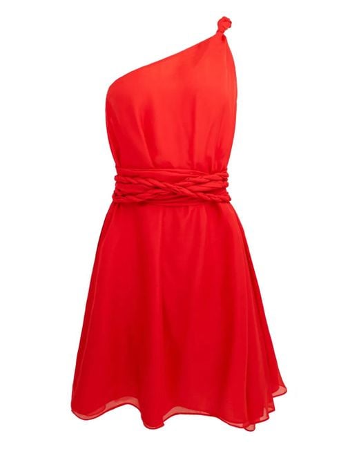 Azeeza Red Rodite One-Shoulder Braided-Belt Mini Dress