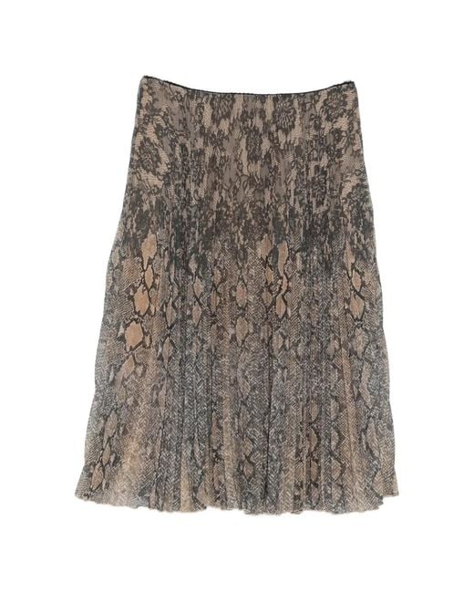 ERMANNO FIRENZE Gray Snake-Print Pleated Midi Skirt
