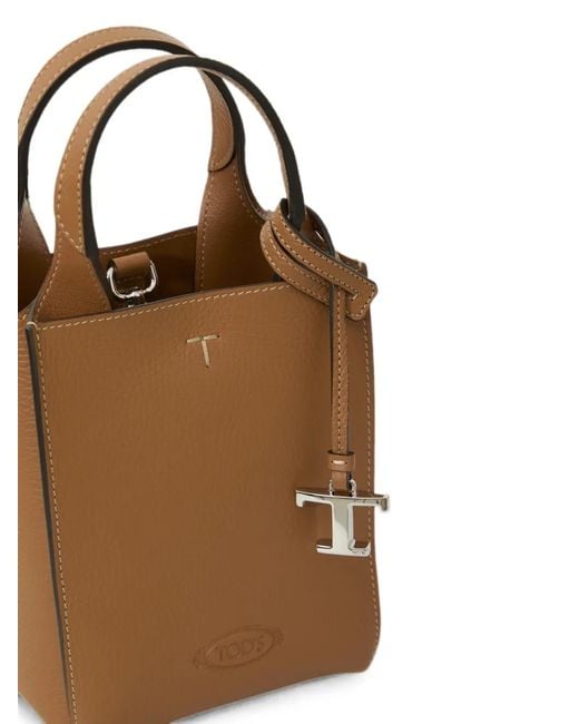 Tod's Brown T Timeless Charm Leather Tote Bag
