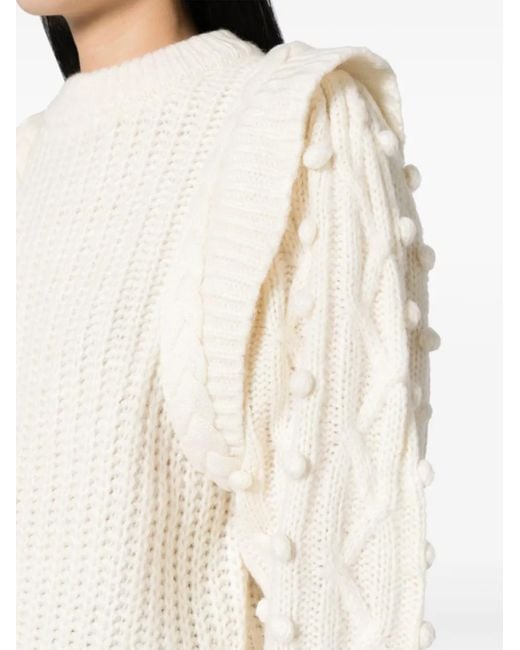 Farm Rio White Braided-Detail Chunky-Knit Jumper