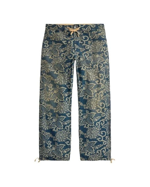 RRL Green Floral-Pattern Drawstring-Waistband Jeans for men