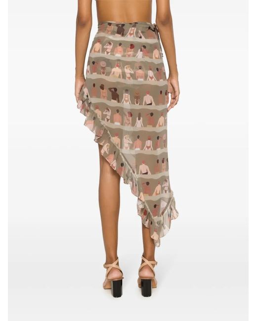 Amir Slama Natural Graphic-Print Asymmetric Silk Skirt