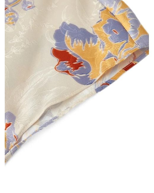 Shanghai Tang White Floral-Print Silk Midi Dress