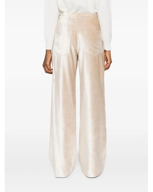 Brunello Cucinelli White Wide-leg Velvet Trousers