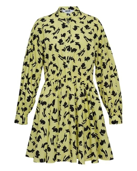 MSGM Green Rabbit-Print Mini Dress