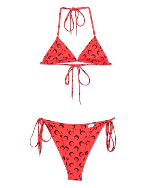 MARINE SERRE Red Bikini Mit Sichelmond-Print