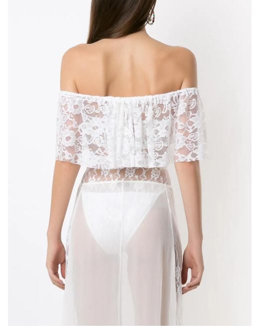 Amir Slama White Lace Short Sleeves Bodysuit