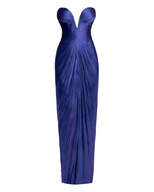 Maria Lucia Hohan Blue Alessandra Strapless Lace-Up Maxi Dress