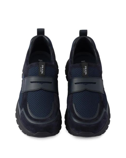 Prada Blue Prax Mesh Fabric And Leather Loafers for men