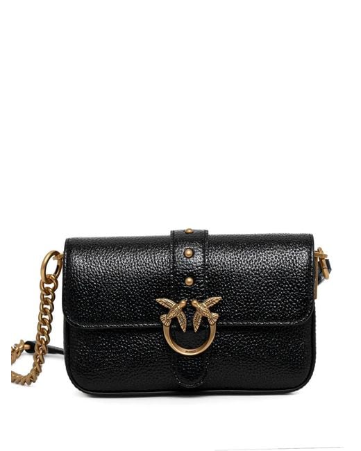 Pinko Black Love Birds Leather Mini Crossbody Bag