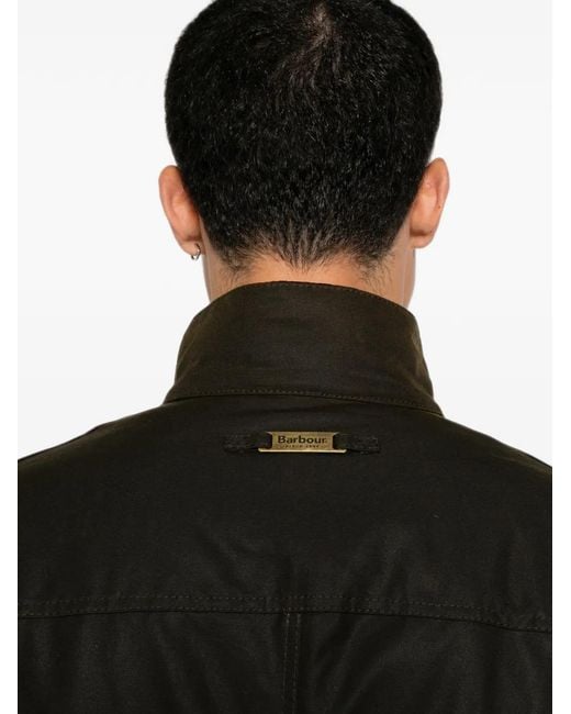 Barbour Black Waxed Elbow-Patch Coat for men
