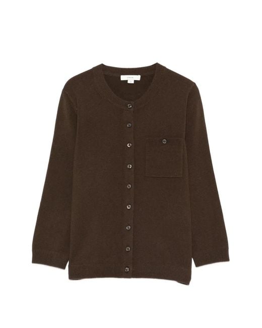 Vince Brown Chest-Pocket Button Cardigan
