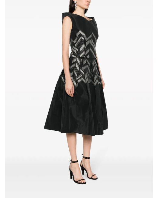 Gemy Maalouf Black V-Back Chevron-Pattern Top