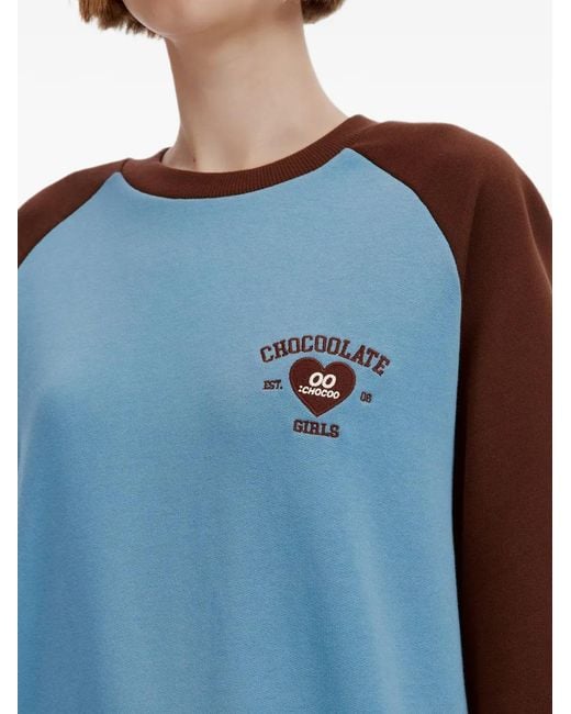Chocoolate Blue Logo-Print Raglan-Sleeve Sweater