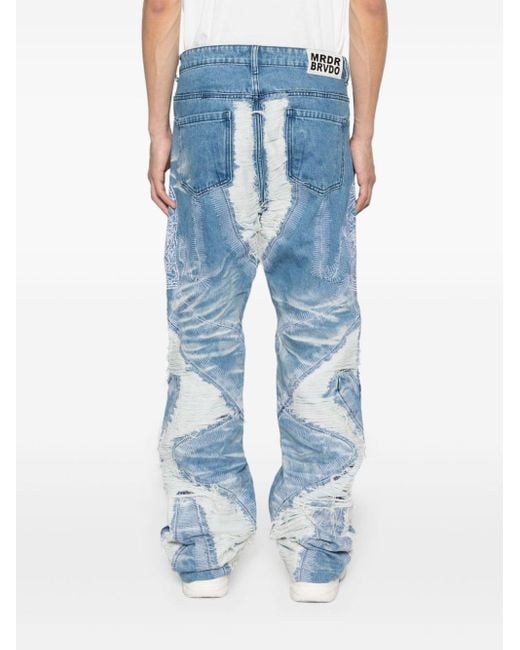 Who Decides War Blue Path Distressed-effect Wide-leg Jeans for men