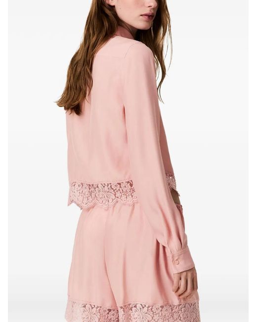 Stella McCartney Pink Lace-Trim Cropped Blouse