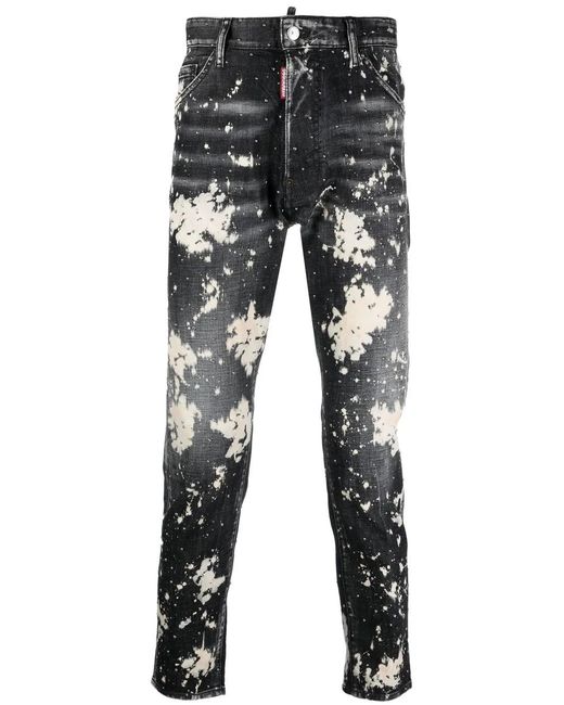 DSquared² Gray Paint Splatter-Print Denim Jeans for men