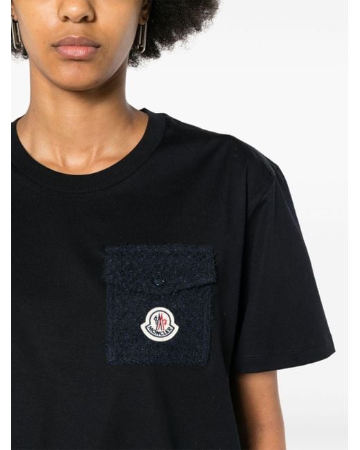 Moncler Black T-Shirt mit Logo-Patch