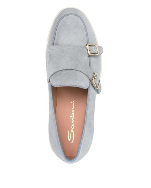 Santoni White Double-Buckle Suede Loafers