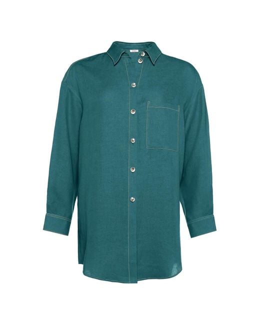 Eres Green Contrast-Stitch Chest-Pocket Shirt