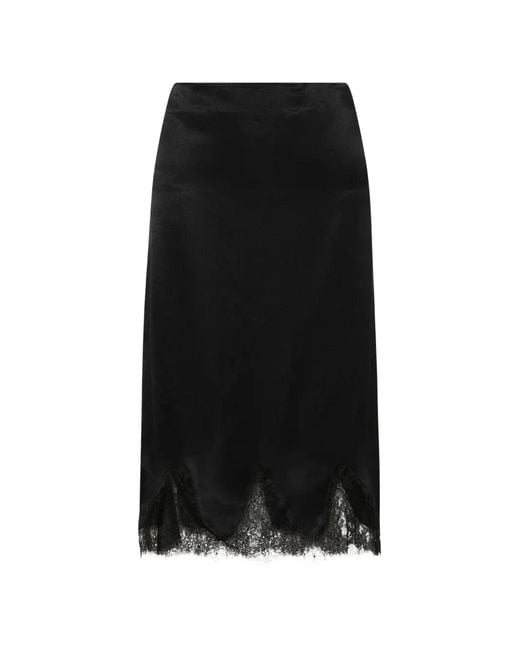 Marella Black Lace-Trim Satin Midi Skirt