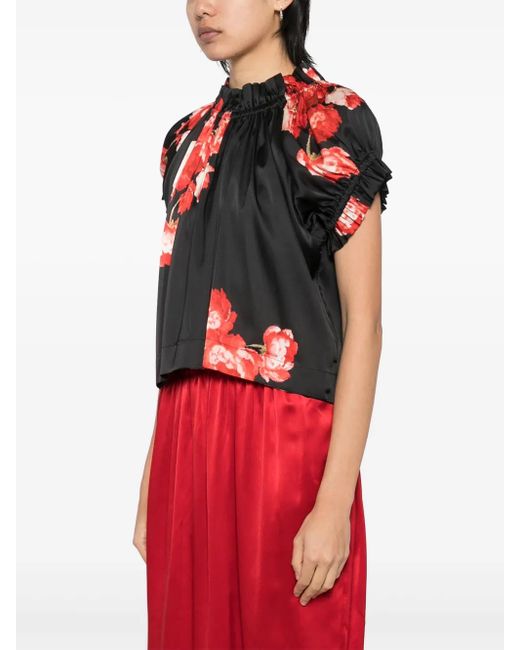 Simone Rocha Black Elasticated Gathered Ruffle Tulip Top
