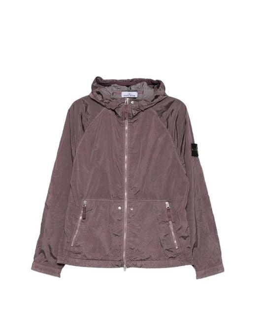 Stone Island Purple Logo-Patch Hooded Jacket for men