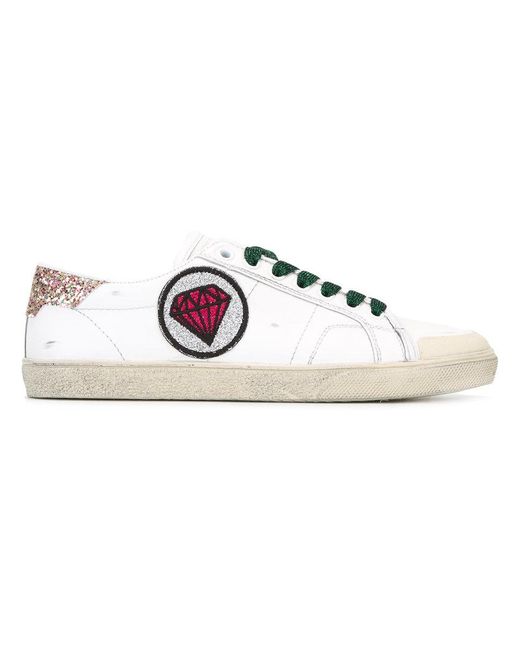 Saint Laurent White Signature Court Classic Sl/37 Diamond Patch Sneakers