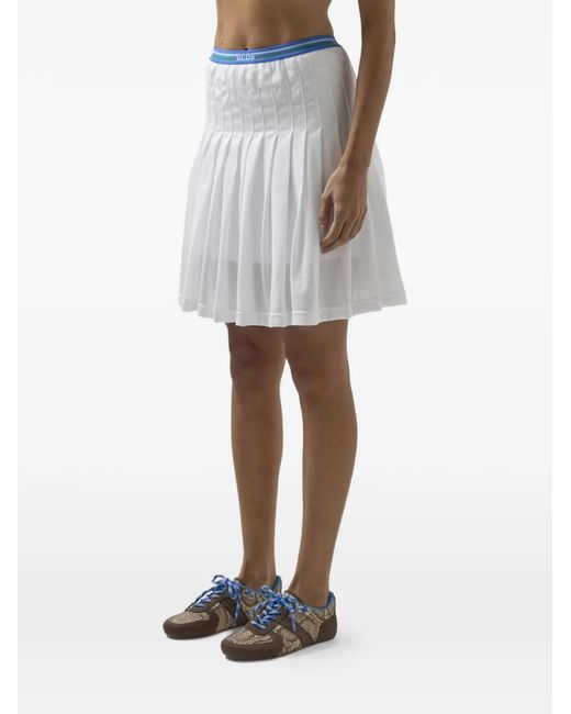 Gcds White Logo-Detail Pleated Mini Skirt