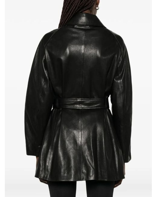 Nour Hammour Black Quinn Double-Breasted Leather Coat