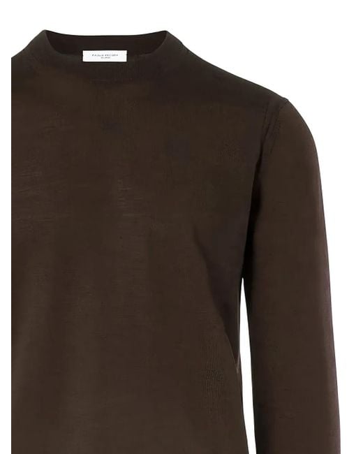 Paolo Pecora Brown Round-Neck Wool Sweater for men