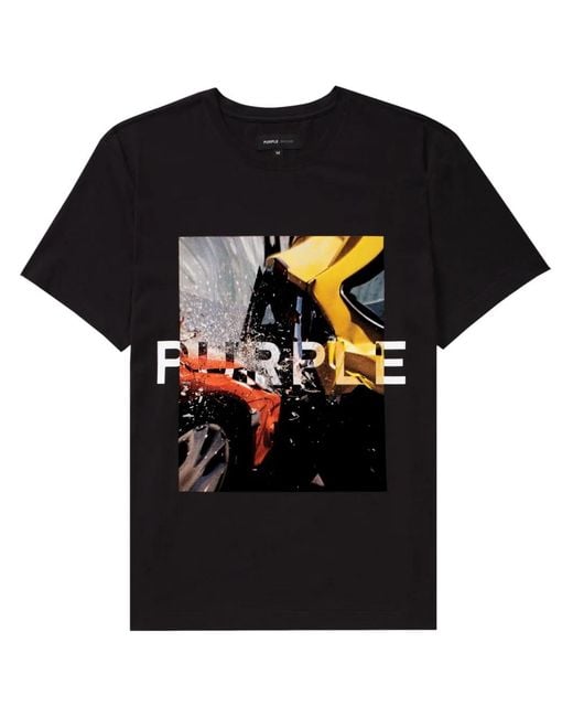 Purple Brand Black Graphic-Print Cotton T-Shirt for men