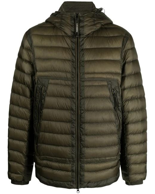 C P Company Green Branded-Zip Puller Padded Jacket for men