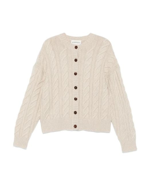 Bompard White Cable-Knit Crew-Neck Cardigan