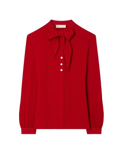 Tory Burch Red Georgette Bow Blouse