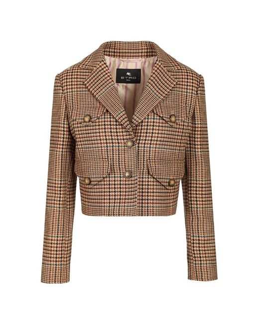 Etro Brown Check-Pattern Cropped Jacket