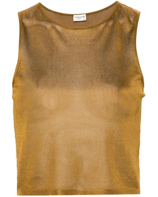 Saint Laurent クロップド ニットトップ Brown