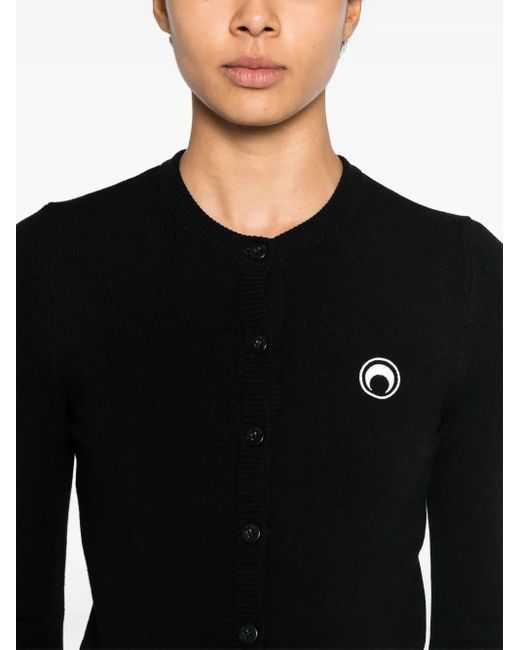 MARINE SERRE Black Fitted Cropped Cardigan With Button-Down Front