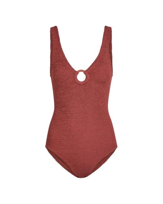 Hunza G Red Celine Ring-Detail Swimsuit