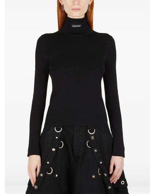 Balenciaga Black Logo-Patch Turtleneck Top