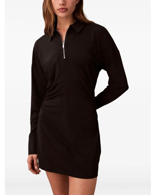 Calvin Klein Black Zipped Classic-Collar Mini Dress