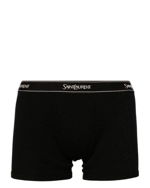 Saint Laurent Black Logo-waistband Fine-ribbed Boxers for men