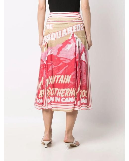 DSquared² Red Logo Box-Pleat Skirt