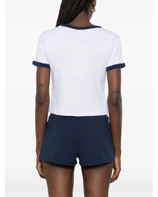 Sporty & Rich White Logo-Print Ringer T-Shirt