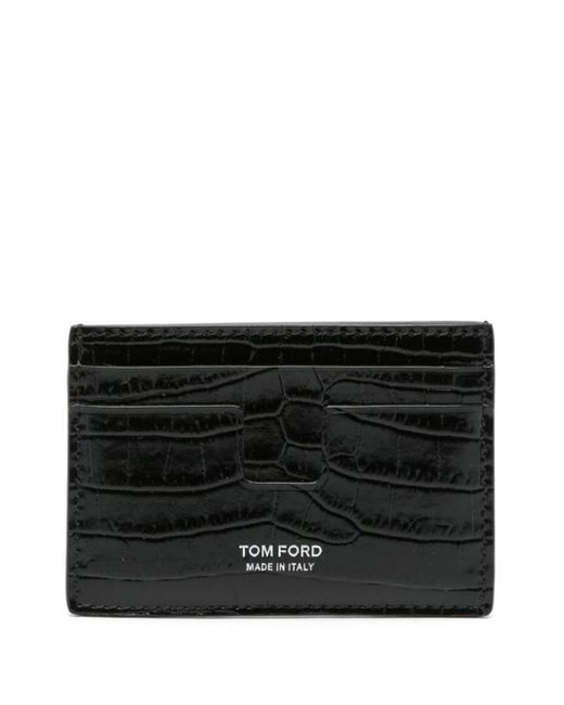 Tom Ford Black Croc-embossed Leather Cardholder for men