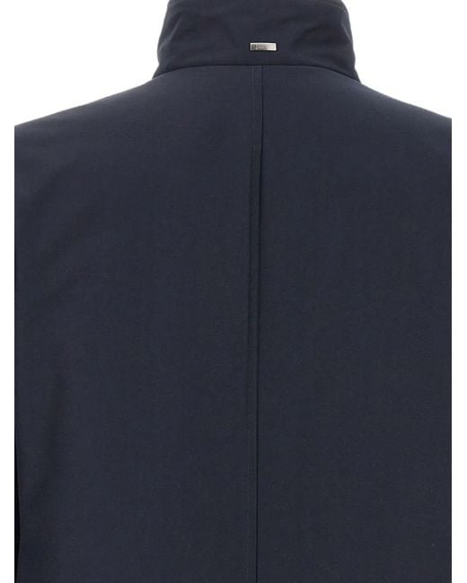 Herno Blue Double-Breasted High-Collar Coat for men