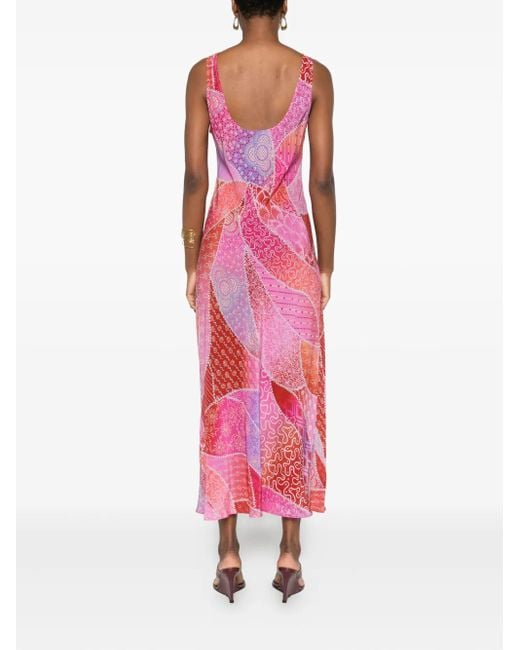 Rixo Midi-Jurk Met Halternek En Patchwork in het Pink