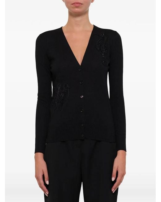 McQueen Black Beaded V-Neck Cardigan