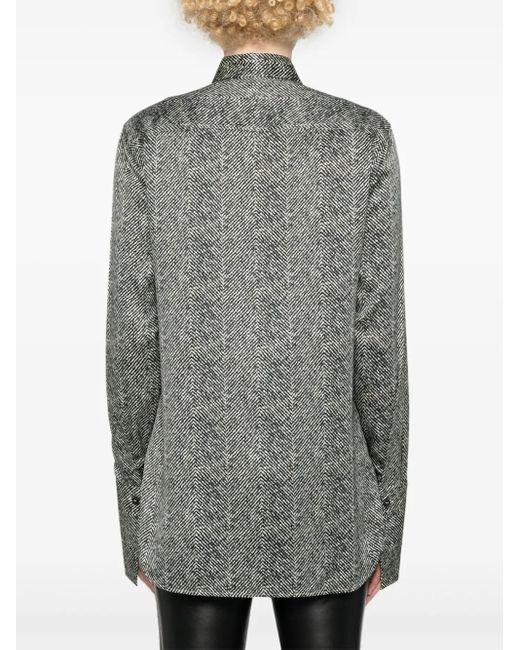 Ermanno Scervino Gray Herringbone Pattern Silk Shirt
